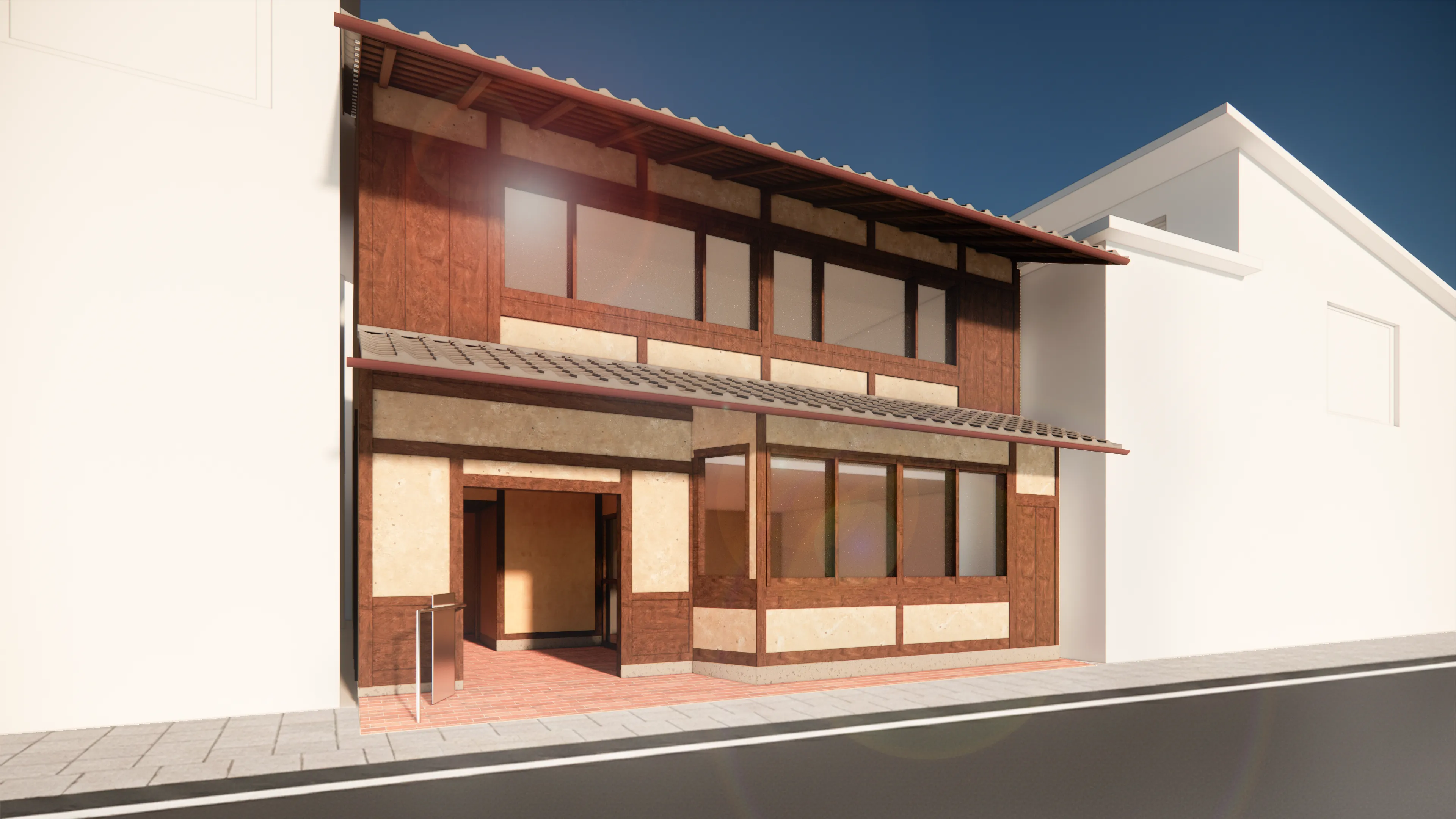 京都の古民家改装後を表現した建築CGパース